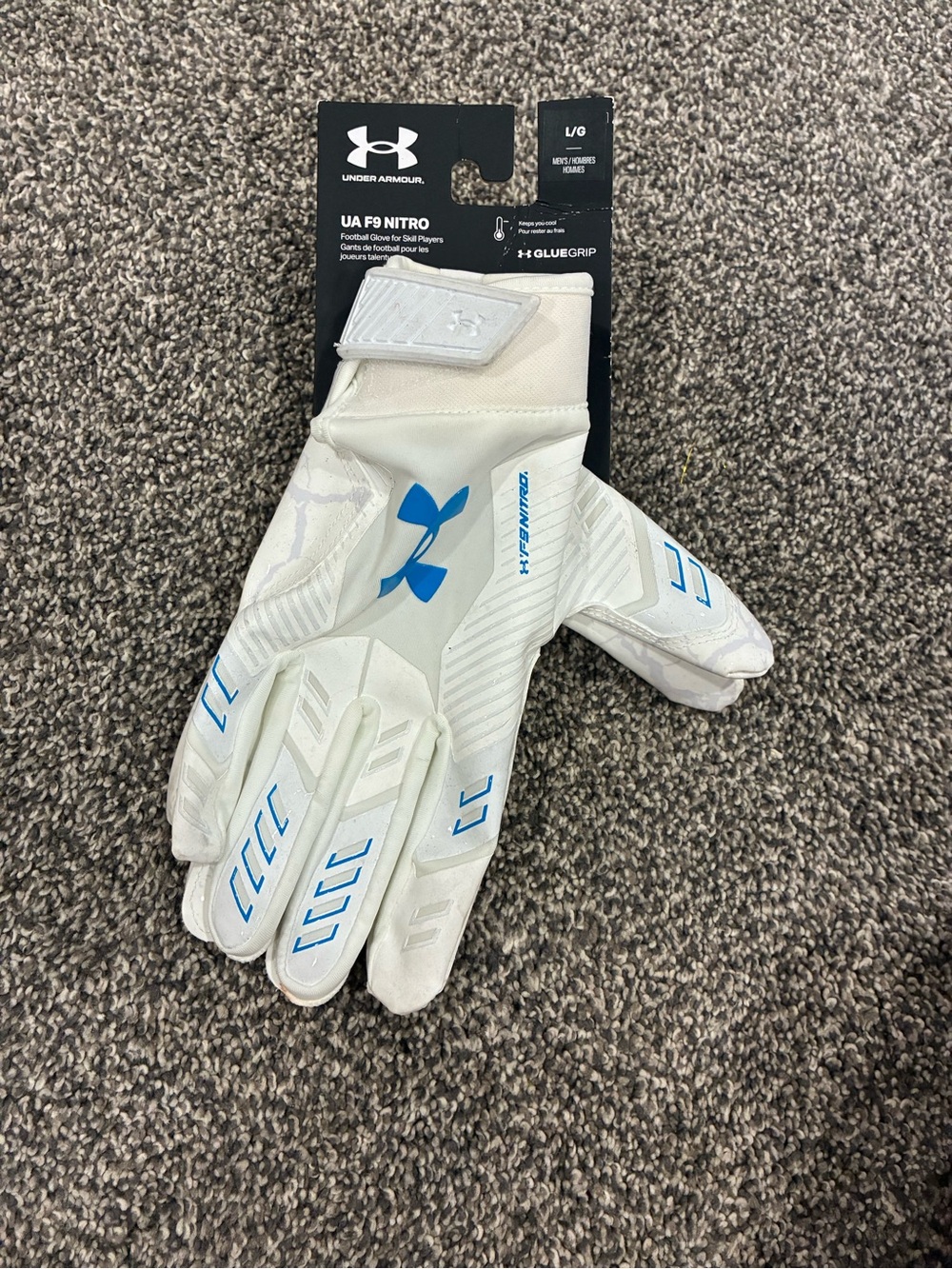 Under Armour White and Blue UA F9 Nitro Football Gloves